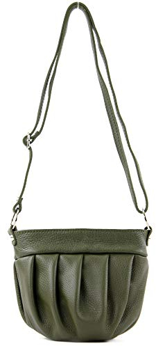 modamoda de T191 Damen Leder Umhängetasche Schultertasche Klein handmade in Italy, Farbe:Olivgrün dunkel
