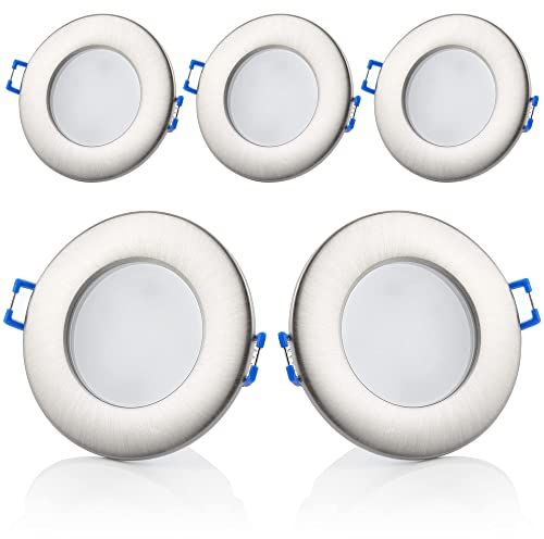 Sweet Led 5er Set LED Einbaustrahler 230V IP44 Dimmbar – Flach 6,5W Spots 3000K Warmweiß – 580lm – Deckenspots Ø68mm – Badezimmer Küche Feuchtraum geeignet