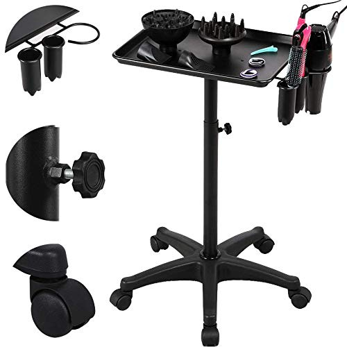 Beltom® Carro de Trabajo de Aluminio Profesional para peluquerías y esteticistas con 5 Ruedas. Altura Ajustable - Negro