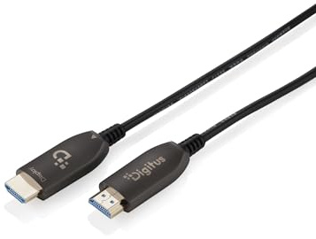 DIGITUS Glasfaser HDMI-Kabel – 20 m – UHD 8k 60Hz 4k 120Hz – HDMI 2.1 | 48 Gbps – eARC, HDR, HDCP 2.2, CEC – AOC Hybrid-Kabel – vergoldete Kontakte – HDMI-Glasfaserkabel – Schwarz