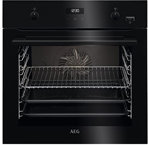 AEG BCS455020B Einbaubackofen/SteamBake – mit Feuchtigkeitszugabe/Katalyse – einfache Reinigung/Reinigung mit Wasserdampf/Touch-Bedienung/Grillfunktion/Display mit Uhr/A+ / Schwarz