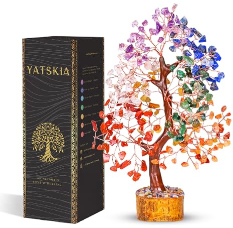 YATSKIA Seven Chakra Crystal Tree | Gemstone Tree of Life | Birthday Gifts for Women | Home Office Decor | Feng Shui Decor | Crystal Gifts | 10 Inch 300 Beads