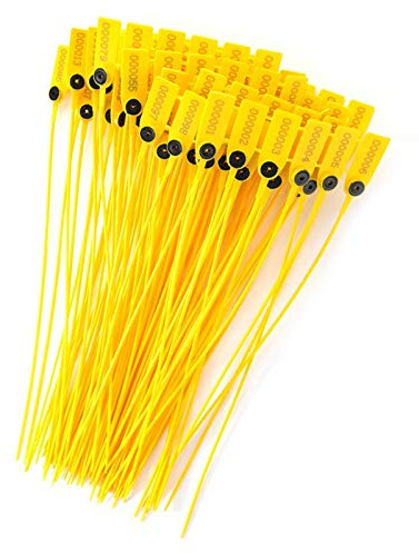 Kunststoffdichtungsetikett, 100 Stück Gelbe Verpackung Transportwagen Kunststoff-Sicherheitsdichtung 40 cm Etikett Kabelbinder mit Nummer