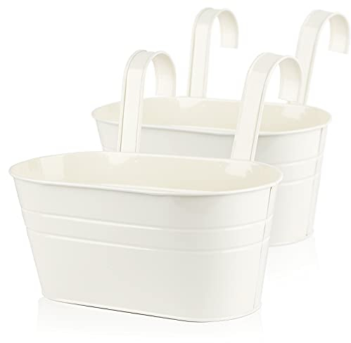 ABSDON 2PCS Pots de Fleurs à Suspendre Métal avec Double Crochet Amovible Pot Plante Supendu pour Décoration Jardin Balcon Terrasse Intérieur ou Extérieur，Blanc