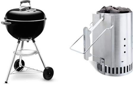 Weber 1231004 Bar B Kettle Barbecue à Charbon Noir 47 cm & 7416 Cheminée d’Allumage Rapidfire - 31,75 x 20,57 x 32,26 cm