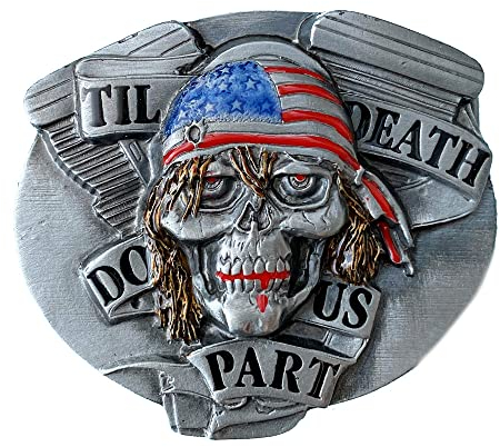 DRAGON DESIGNS TANSIDE LTD. Til Death Do Us Part Biker Totenkopf Gürtelschnalle mit Geschenkbox, mehrfarbig, Einheitsgröße