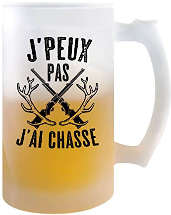 Planetee Chope de bière Chasse j'peux pas | Verre à bière pinte Cadeau humour alcool original | Imprimé en France