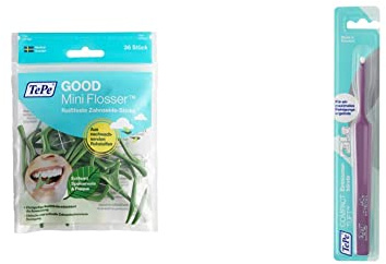 TEPE GOOD Mini Flosser, Grün, 36 stück, (Pack of 36) & Compact Tuft Einbüschelbürste Zahnbürste mit rundem Bürstenkopf für eine gründliche Mundreinigung auch bei Implantaten oder Prothesen farblich