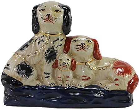 SYNWISH Hand-Painted Porcelain Family Vintage Dog Figurines Ceramic Dog Collectibles for Home Decoration