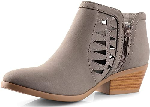 Soda CHANCE Womens Perforated Cut Out Stacked Block Heel Ankle Booties (Grey, us_footwear_size_system, adult, women, numeric, medium, numeric_8_point_5)