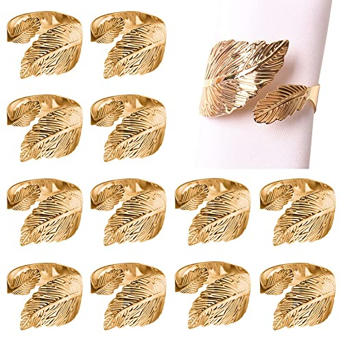 Goldene Serviettenringe 12 Stück Blatt Serviettenringe Boho Serviettenhalter Serviettenschnallen für Hochzeit Party Zuhause Küche Esstisch Dekoration