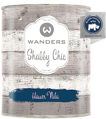 Wanders Shabby Chic Kreidefarbe 750 ml - Blaue Nila/Dunkles Blau - Küchenmöbellack und Möbelfarbe ohne Schleifen. Chalk Paint, für Holz & mehr. Hohe Deckkraft, schnell trocknend