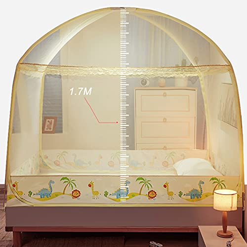 Betthimmel, Moskitonetz mit Reißverschluss, Doppeltür, Anti-Mücken-Polyester-Vorhang, verhindert Insekten für Bett, Zuhause, Reisen, Camping, Outdoor, Beige, 1,5 x 2 m
