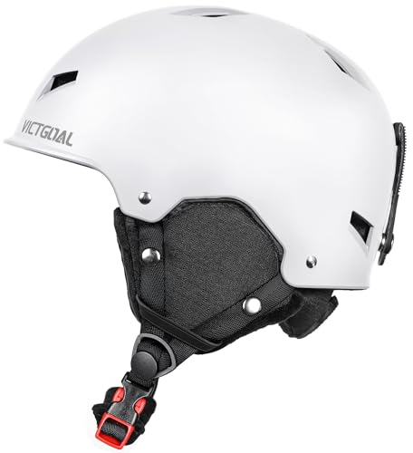 Victgoal Casco da Sci per Uomo Donna, Casco da Snowboard Regolabile di Sicurezza Taglia M/L Buona Ventilazione con Paraorecchie Caldi per Sci Snowboard Sport Invernali (L: 59-61cm, Bianco)