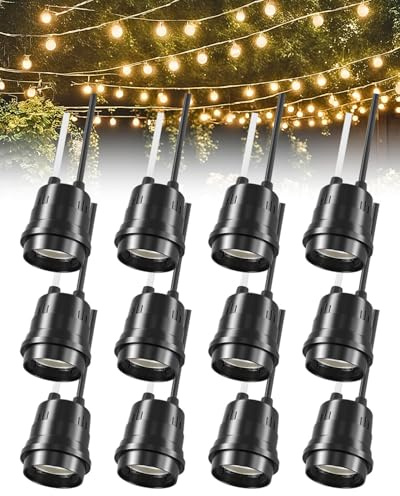 12 Pcs Light Bulb Socket E26 Lamp Socket Black Pigtail Lamp Holder Light Socket with Cord for Temporary Light DoRight Bulb Sockets for Outdoor Garden Patio DIY Lighting,110-250V, 4A, 60W Max