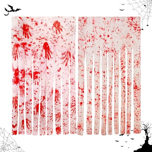 OPAHUTER 2 Pcs 1 * 1.65M Cortinas Sangrientas de Halloween, Cortinas de Puerta Espeluznantes con Impresiones de Mano Sangrientas, Cortina de Puerta Sangrienta para la Decoración de Halloween