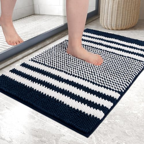 Biscpro Tapis de Bain,Tapis Salle de Bain Antidérapant Absorbant,Tapis de Bain Chenille Microfibre Moelleux,Lavable en Machine, 40 x 60 cm,Bleu