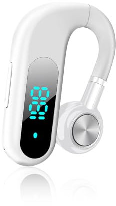 Casque à Conduction Osseuse, Stéréo Bluetooth 5.3 sans Fil à Conduction Osseuse Écouteurs avec Micro Écran numérique LED pour Conduite,Angle réglable à 360 Degré Écouteur Petit Portable Blanche
