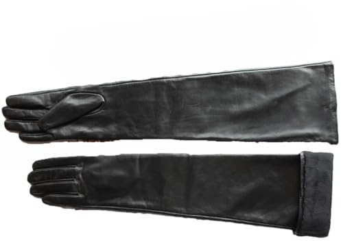 Damen Lange Lederhandschuhe über Ellenbogen Schwarz Schaffell Leder Touchscreen Handschuhe, 60 cm langes Fleecefutter, 59.7
