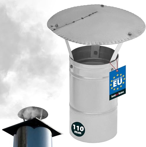 KOTARBAU® Schornsteinabdeckung - ø 110 mm - Kaminhaube - Schornstein Regenhaube - Kaminabdeckung - Schornsteinhaube - Kaminaufsatz - Rostbeständig - verzinkter Stahl - Silber