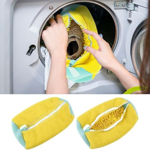Uixxducc 2pcs Wäschesack Schuhe Chenille Schuhwaschbeutel Multi Schutz Wäschebeutel Anti-Verformung Schuh-Waschbeutel Erhöhte Reibung im Inneren 39x19cm (Gelb)