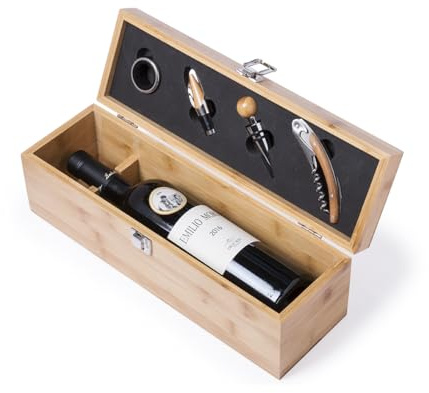 FOR ADVENTUR Caja de Regalo de Bambú para Vino con Accesorios