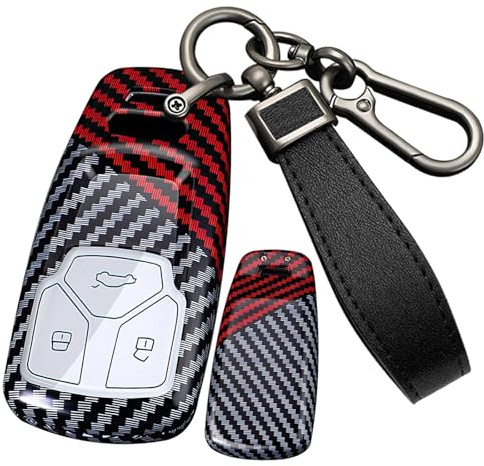 ontto PC Kohlefaser Autoschlüssel Hülle Schlüsselhülle Schlüssel Gehäuse Etui Passt für Audi A4 S4 RS4 B9 A5 F5 S5 RS5 A6 A7 C8 A8 S8 D5 Q2 Q5 SQ5 Q7 SQ7 4M Schlüsselanhänger 3 Tasten-A Schwarz Rot