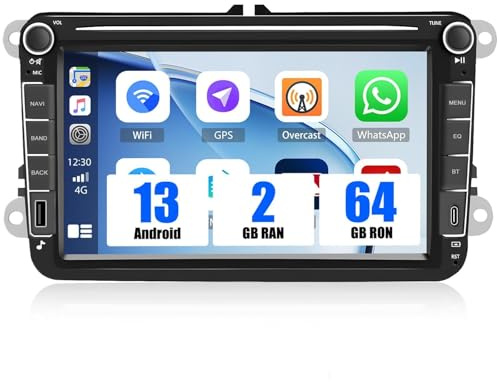 CAMECHO 2+64G Android 13 Autoradio für VW Golf 5 Golf 6 Skoda Polo Passat Tiguan Touran mit Carplay/Android Auto/Mirrorlink,8 Zoll Kapazitive Touchscreen mit WiFi GPS FM Bluetooth
