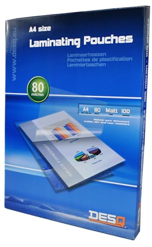DESQ® Laminierfolien - DIN A4, 80 Mikron, Matt, mit abgerundeten Ecken, Laminiertaschen, 100 Stück, 216 x 303 mm, Premium
