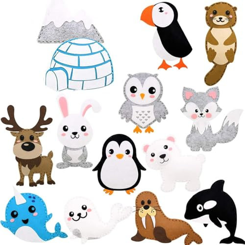 Habarri Nähset für Kinder – Kreatives DIY Filz Bastelset für Spiel, Spaß und Entwicklung, Filz Bastelset Kinder, Kreativset für Geschenk Mädchen/Junge 5 Jahre - Winter - 14 Elemente