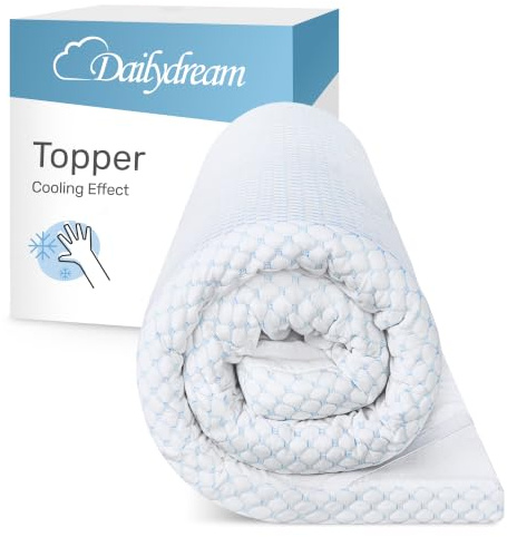 Dailydream Cooling Topper 90x200cm aus Memory Foam, 5 cm hoch | Edition Cool Touch, H1/2, kühlende Matratzenauflage für angenehmen Liegekomfort mit Noppen und elastischen Bändern.