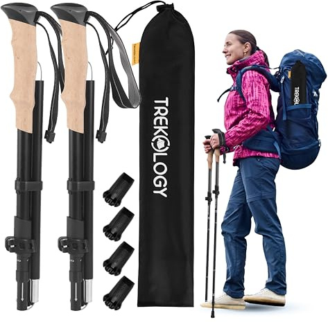 TREKOLOGY TREKZ XE Hiking Poles Walking Sticks – Lightweight Foldable Aluminum Trekking Poles – For Men Women Seniors