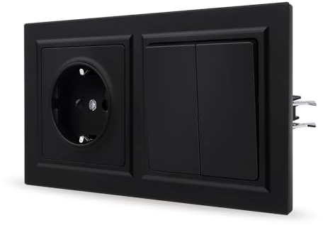 JIMEIDA Steckdose mit Lichtschalter Schwarz Unterputz 2 Fach 1 Weg Glattes Hautgefühl mit Steckklemme 155 * 84mm,250V（Kann nicht vertikal installiert werden）