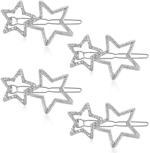 2 Stück Stern Haarspangen, Mabor Silber Sterne Haarklammern, Y2k Hair Clip Damen Klein Silber Strass Haarschmuck Glitzer Haarspangen Mädchen Elegante Haarklammer Haar Accessoire für Frauen und Mädchen