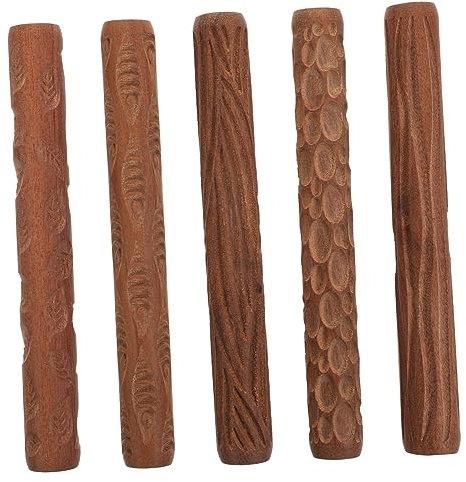 PHENOFICE 5 Stück Töpferwerkzeug Holz Tonmodellierrollen Tonrollstäbe Ohne Griff Zum Tonverzieren Und Basteln Leicht Zu Reinigen Und Langlebig