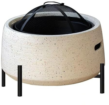 Braciere da patio, piccolo falò, leggero e rotondo, con griglia per barbecue, griglia per carbone, bacino per carbone, copertura a griglia, coperchio da tavolo, forconi, barbecue, falò (A)