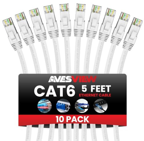 AvesView CAT6 Ethernet Cable, High Speed Internet Cable for Gaming, Desktop, Laptop, Router and More (White, 5FT (10-Pack))