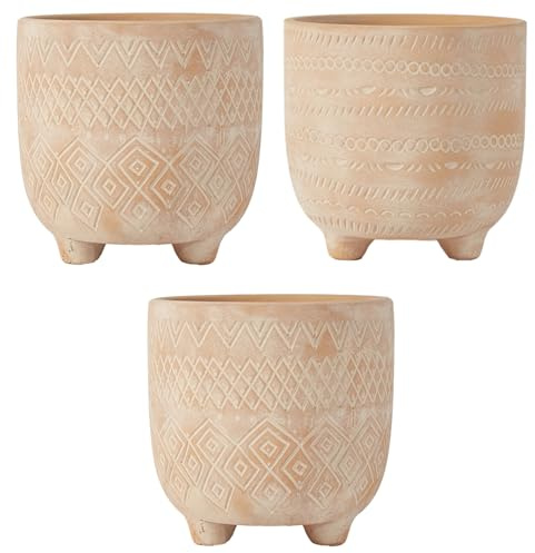 Olly & Rose Andaluz - Set di vasi in ceramica da 3-11,5 cm, in terracotta con motivo inciso, piccoli vasi per piante da esterno e interno, per cactus e piante grasse, fioriere in terracotta, vasi da