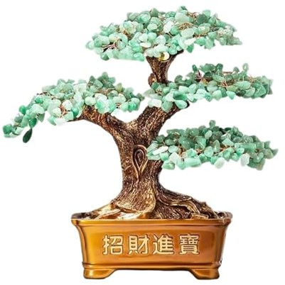 GLigeT Edelstein Baum Bonsai-Glücksbaum-Dekoration, Geldkristallbaum for den Innenbereich, Büro-Geschäftsumzug und -Eröffnung Geldbaum Feng Shui(Green)