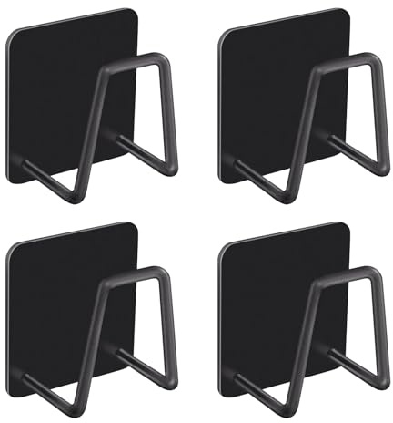 Marjoramy 4 Stück Schwammhalter Küche,Selbstklebender Schwammhalter Spülbecken,304 Edelstahl Schwammhalter,Schwarz Spülschwamm-Haken,Organisation in Küche,Bad,Waschbecken