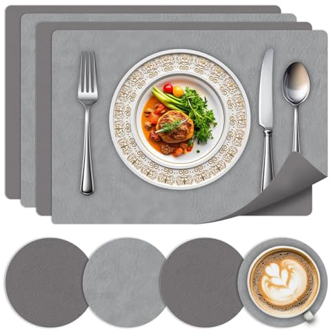 Lot De 4 Sets De Table Lavables - Sets De Table en Cuir Imperméables, Résistants À La Chaleur, Lavables Et Réversibles, Adaptés Aux Cuisines, Aux Maisons Et Aux Restaurants, Gris