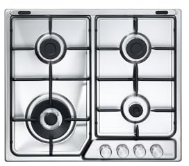 De'Longhi DFI 46 ASDV Piano Cottura A Gas 60 Cm, 4 Bruciatori, 1 Doppia Corona, Acciaio Inox, Griglie In Acciaio Smaltato, Manopole In Metallo Spazzolato, Linea Design