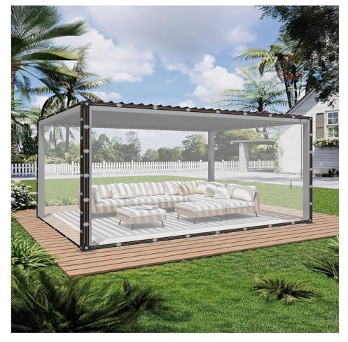 BUJNIE Telo Trasparente Tende Plastica da Esterno Trasparente Impermeabile Utilizzato per Copertura Antipioggia, Tettoia, Veranda, Fioriera, Magazzino, Personalizzabile (10x10'/3x3m)