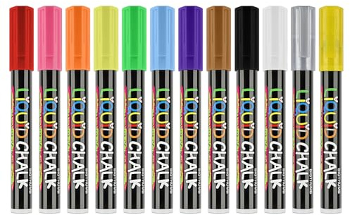 CHIZISX Mehrfarbige, löschbare Whiteboard-Marker, 12 Farben, Kreidetafel-Stifte für Whiteboard, Kreidetafel, Fenster, Glas