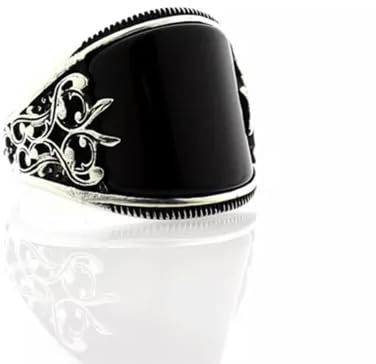 Herren-Ring aus 925er Silber mit schwarzem Obsidian, Party-Punk-Schmuck, Onyx-Stein, Bandgröße 6–12–01# Schwarz-6