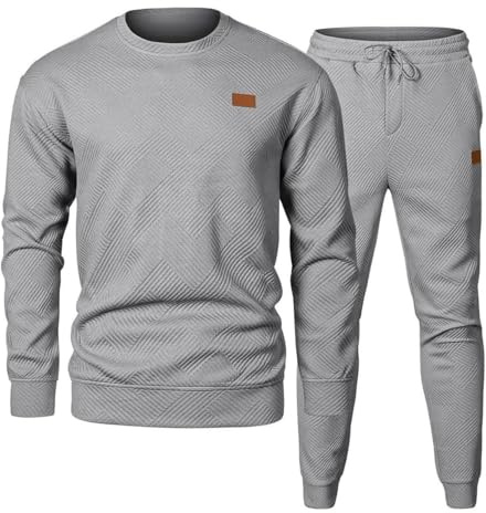 Yutdeng Completo Tuta da Uomo Lavorati a Maglia Jacquard Invernale 2 Pezzi Tute da Ginnastica Casual Set da Felpa Maglietta a Maniche Lunghe e Pantaloni con Coulisse Tasche Abbigliamento Sportivo