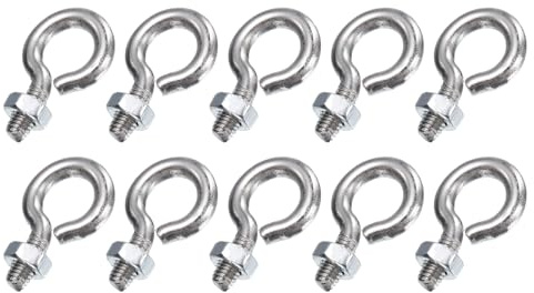 sourcing map 10 Pack Eye Bolts, M4 x 8.5mm 304 Stainless Steel Threaded EyeBolt Silver Eye Hooks with Nut for Hanging or Securing Cables