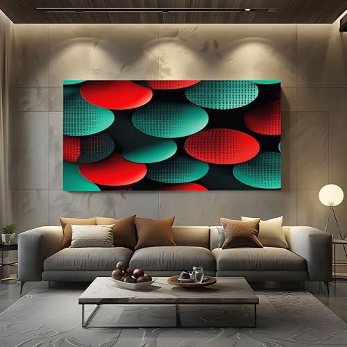 Leinwand Bilder 80x160 cm Panorama Wandbilder Modern Rahmenlos | Abstrakte Geometrische Kreise in Grün Großes Leinwand Gemälde Als Deko für Wohnzimmer, Schlafzimmer oder Büro