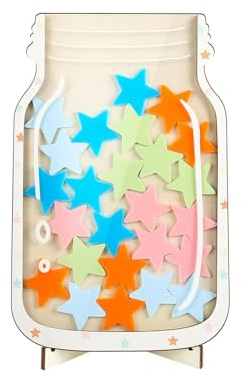 Belohnungsglas,Holzstern-Belohnungsglas mit Sternen,Belohnungstafel Kinder,Magnetische Belohnungstafel für Kindliches Verhalten – Positives Anreizsystem für Kinder,Zuhause und im Klassenzimmer