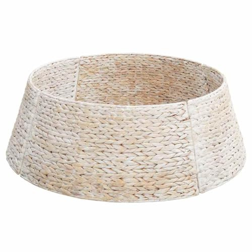 vidaXL Collier de Sapin de Noël Blanc 75 x 75 x 25 cm Jacinthe d'eau, Décoration de Noël Ronde Moderne, Base d'arbre Festive, Accessoire Tendance pour Votre Salon